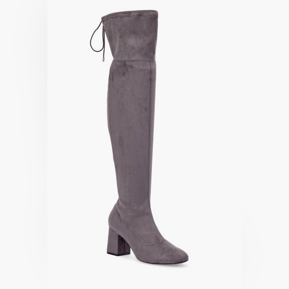 Womens Grey Over The Knee Thigh High Heeled Tie Boots Size 7